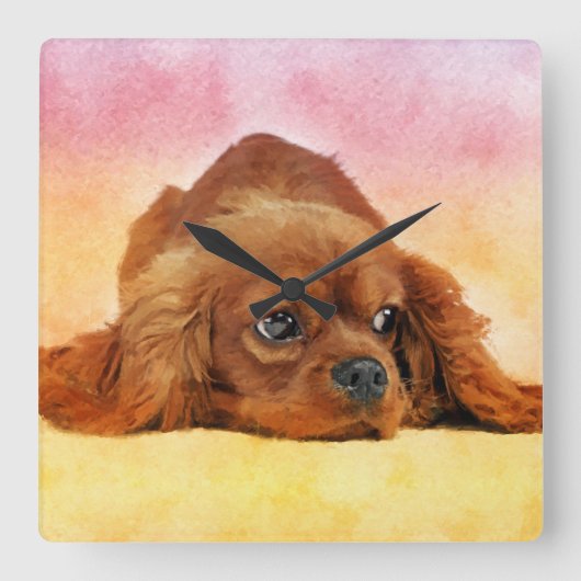 Cavalier King Charles Spaniel Vierkante Klok (Voorkant)