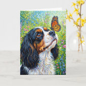 Cavalier King Charles Spaniel Vlindertuin Kaart (Gele Bloem)