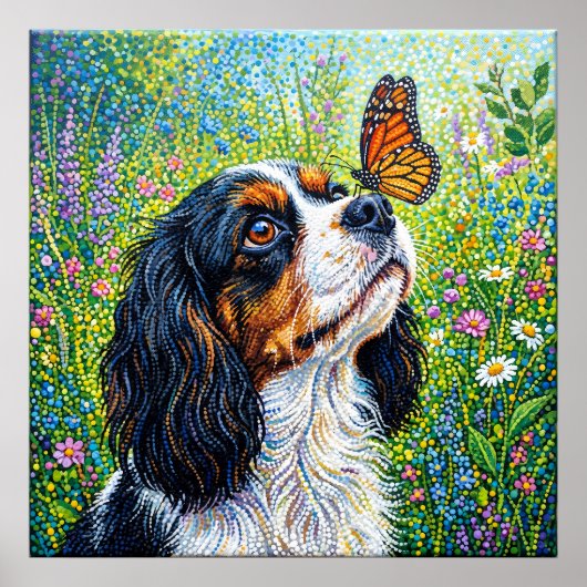 Cavalier King Charles Spaniel Vlindertuin Pos Poster (Voorkant)
