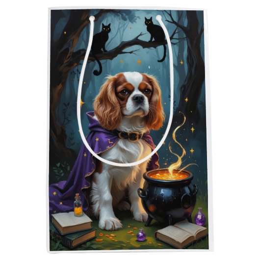 Cavalier King Charles Spaniel Whimsical Halloween Medium Cadeauzakje (Voorkant)