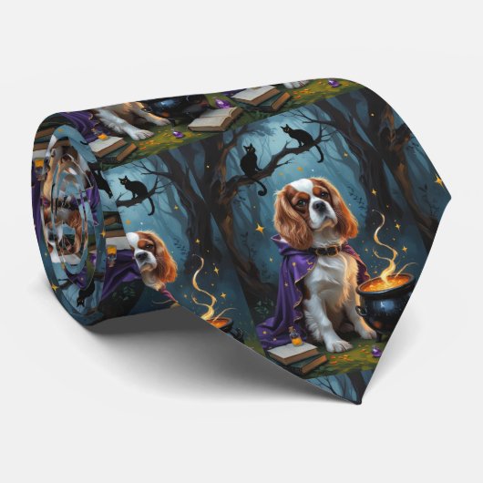 Cavalier King Charles Spaniel Whimsical Halloween Stropdas (Opgerold)