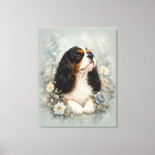 Cavalier King Charles Spaniel with Blue Flowers | Canvas Afdruk (Voorkant)