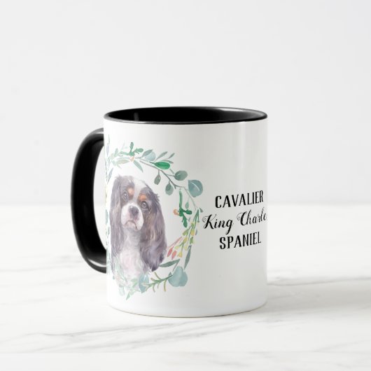 Cavalier King Charles Spaniel Wreath Coffee Mok (Voorkant links)