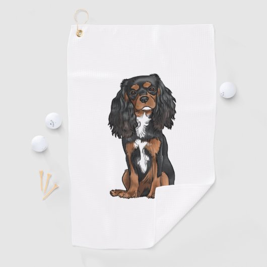 Cavalier King Charles Spaniel - Zwart en Tan Golfhanddoek (Insitu)