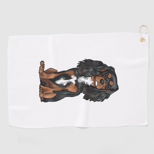 Cavalier King Charles Spaniel - Zwart en Tan Golfhanddoek (Horizontaal)