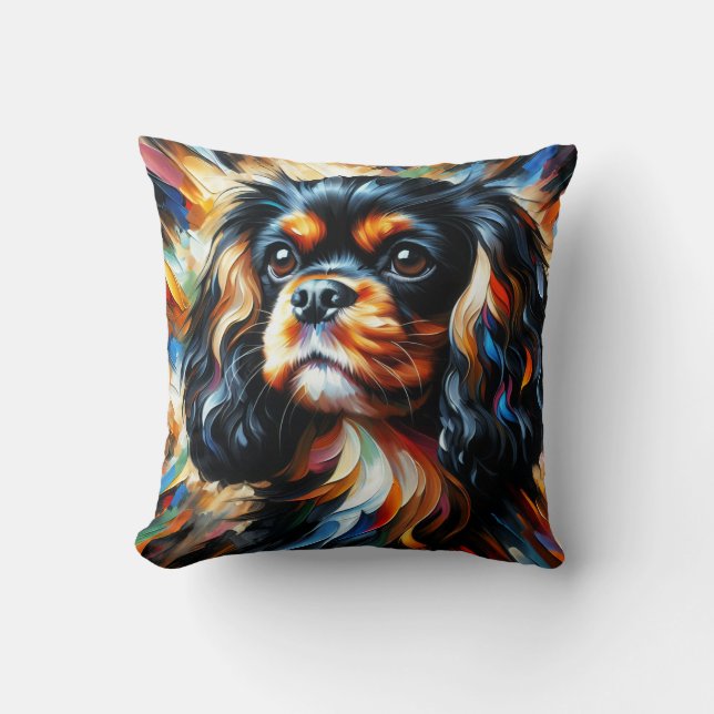 Cavalier King Charles Spaniel Zwart en Tan Kussen (Voorkant)