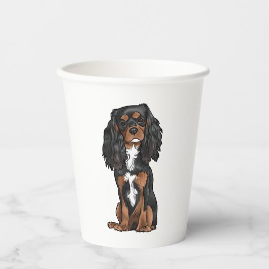 Cavalier King Charles Spaniel - Zwart en Tan Papieren Bekers (Voorkant)