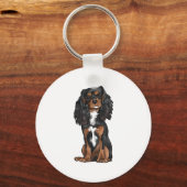 Cavalier King Charles Spaniel - Zwart en Tan Sleutelhanger (Voorkant)