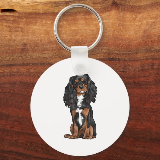 Cavalier King Charles Spaniel - Zwart en Tan Sleutelhanger (Voorkant)