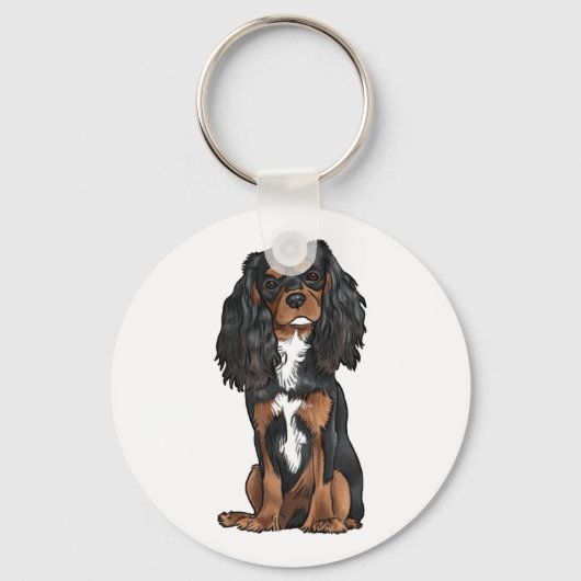 Cavalier King Charles Spaniel - Zwart en Tan Sleutelhanger (Voorkant)
