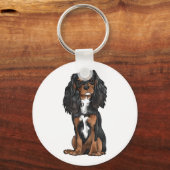 Cavalier King Charles Spaniel - Zwart en Tan Sleutelhanger (Voorkant)