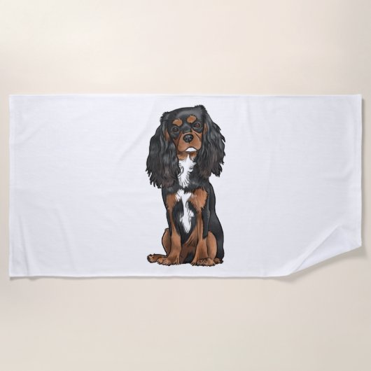 Cavalier King Charles Spaniel - Zwart en Tan Strandlaken (Voorkant)