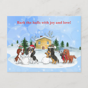 Cavalier King Charles Spaniels Bouwen een Sneeuwpo Feestdagenkaart