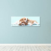 Cavalier King Charles Spaniels Sleeping Canvas Afdruk (Insitu (Houten vloer))