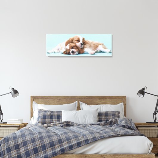 Cavalier King Charles Spaniels Sleeping Canvas Afdruk (Insitu (Slaapkamer))
