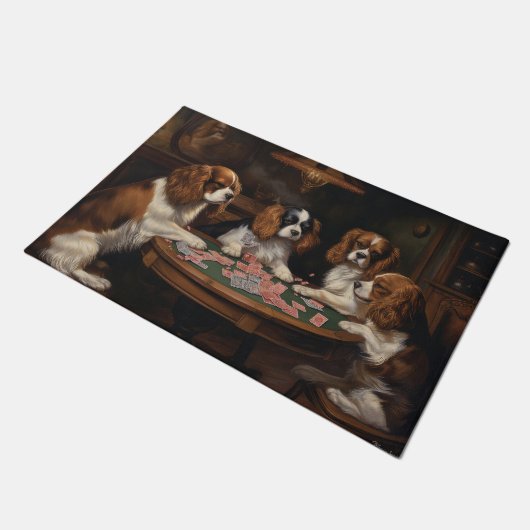 Cavalier King Charles Spaniels Spelen Poker Art Deurmat (Schuin)