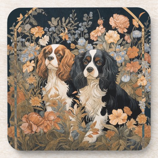 Cavalier King Charles Spaniels Tapestry Stijl Bier Onderzetter (Voorkant)