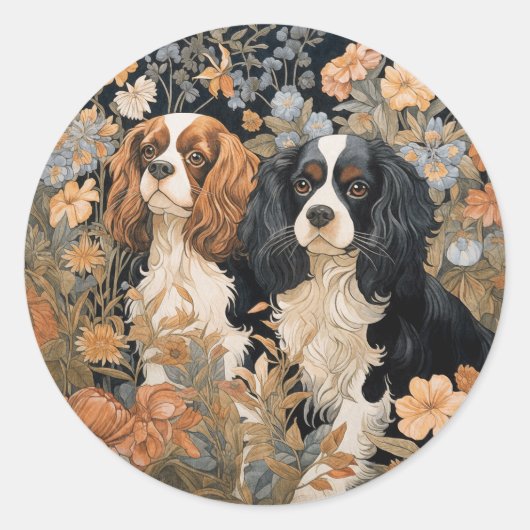 Cavalier King Charles Spaniels Tapestry Stijl Ronde Sticker (Voorkant)