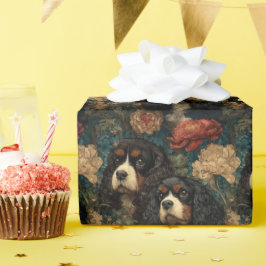 Cavalier King Charles Spaniels Victoriaanse bloeme Cadeaupapier