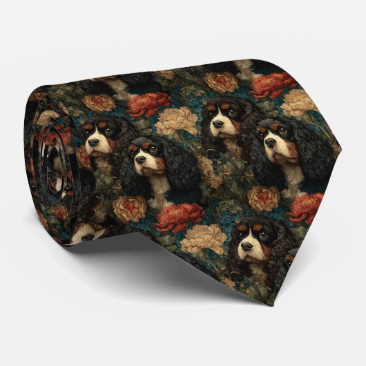 Cavalier King Charles Spaniels Victorian Floral Stropdas (Opgerold)