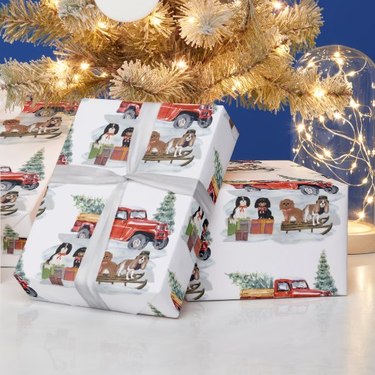 Cavalier King Charles Spaniels Winter Truck  Cadeaupapier (Feestdagen)