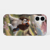 Cavalier King Charles Tricolor Cherry Blossoms iPhone 16 Hoesje (Achterkant horizontaal)
