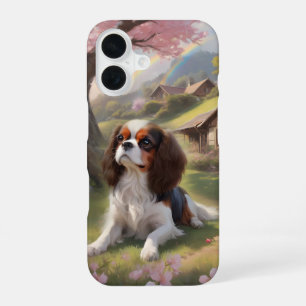 Cavalier King Charles Tricolor Cherry Blossoms iPhone 16 Hoesje