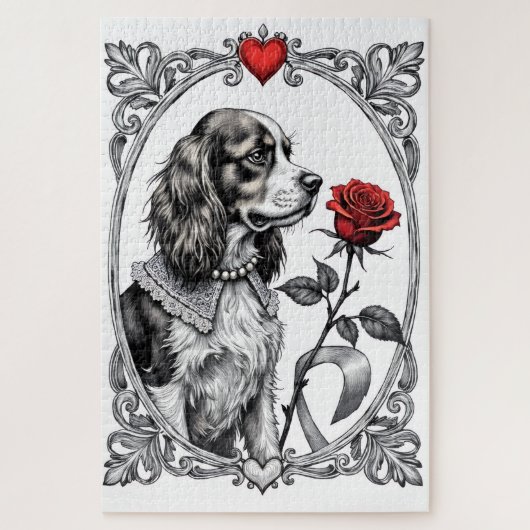 Cavalier King Charles Victorian Etching Valentine Legpuzzel (Verticaal)