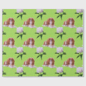 Cavalier King Charles & White Peony Wrapping Paper Cadeaupapier (Vlak)