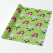 Cavalier King Charles & White Peony Wrapping Paper Cadeaupapier (Uitgerold)
