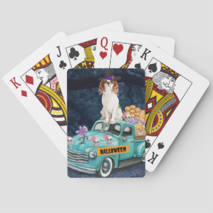 Cavalier King Dog Halloween Truck Scary Night Pokerkaarten