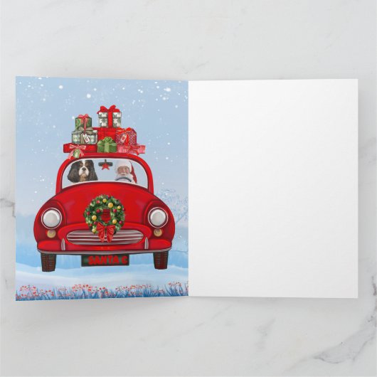 Cavalier King Dog in auto met kerstman Kaart (Binnen)