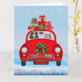 Cavalier King Dog in auto met kerstman Kaart (Gele Bloem)