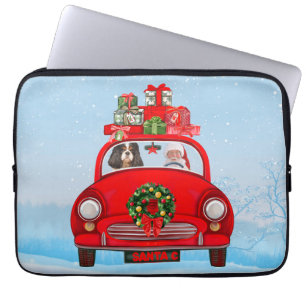 Cavalier King Dog in auto met kerstman Laptop Sleeve