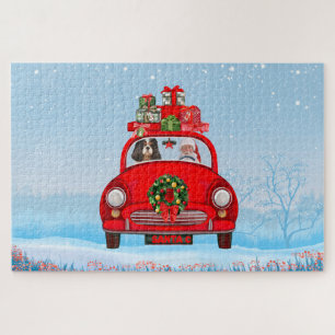 Cavalier King Dog in auto met kerstman Legpuzzel