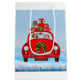 Cavalier King Dog in auto met kerstman Medium Cadeauzakje (Achterkant)
