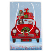 Cavalier King Dog in auto met kerstman Medium Cadeauzakje (Voorkant)