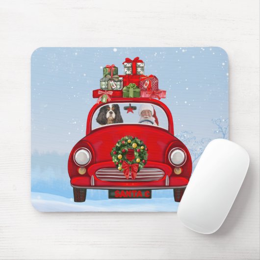Cavalier King Dog in auto met kerstman Muismat (Met muis)
