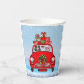 Cavalier King Dog in auto met kerstman Papieren Bekers (Achterkant)