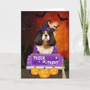 Cavalier King Dog in Halloween Truck Kaart