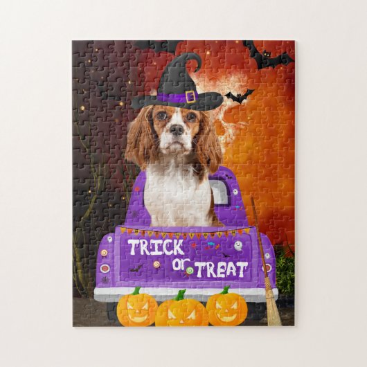 Cavalier King Dog in Halloween Truck Legpuzzel (Verticaal)