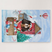 Cavalier King Dog in het sneeuwkersthondenhuis Legpuzzel (Horizontaal)