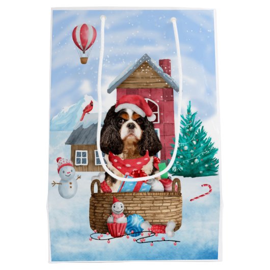 Cavalier King Dog in het sneeuwkersthondenhuis Medium Cadeauzakje (Achterkant)