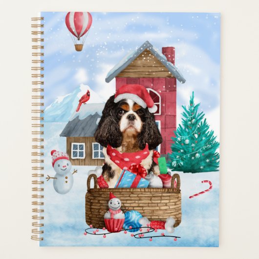 Cavalier King Dog in het sneeuwkersthondenhuis Planner (Voorkant)