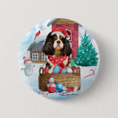 Cavalier King Dog in het sneeuwkersthondenhuis Ronde Button 5,7 Cm (Voorkant)
