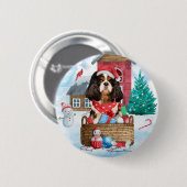 Cavalier King Dog in het sneeuwkersthondenhuis Ronde Button 5,7 Cm (Voorkant /achterkant)