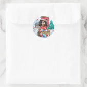 Cavalier King Dog in het sneeuwkersthondenhuis Ronde Sticker (Tas)