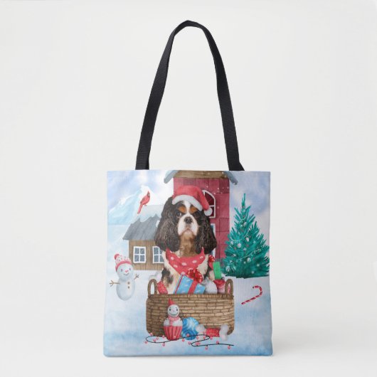 Cavalier King Dog in het sneeuwkersthondenhuis Tote Bag (Voorkant)