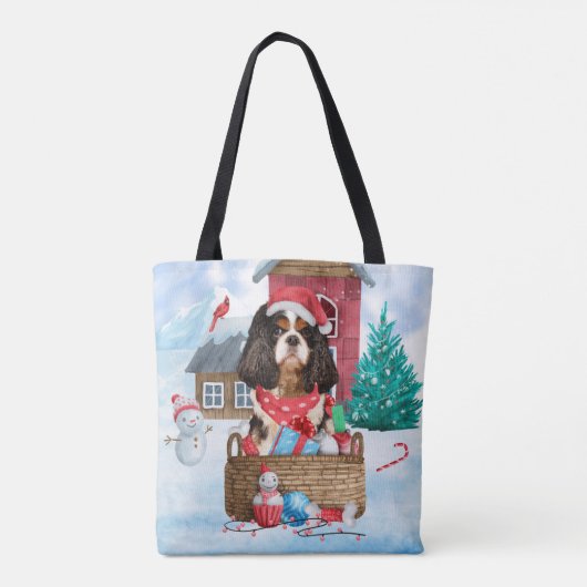 Cavalier King Dog in het sneeuwkersthondenhuis Tote Bag (Achterkant)