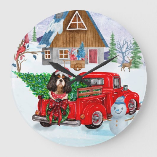 Cavalier King Dog in kerstcadeauwagen Grote Klok (Voorkant)